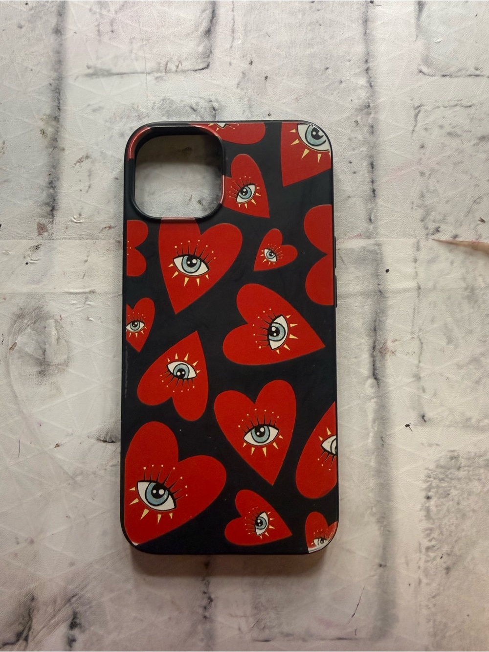 SHEIN Black Phone Case with Red Heart Eye Pattern